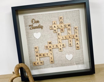 Marco de Scrabble familiar personalizado: regalo ideal para Navidad, Día de la Madre, Día del Padre, San Valentín, cumpleaños, aniversario y jubilación.