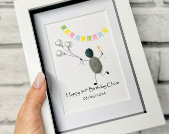 Personalised Birthstone / pebble picture, January, February, March, April, May, June, July, August, September, October, November, December,