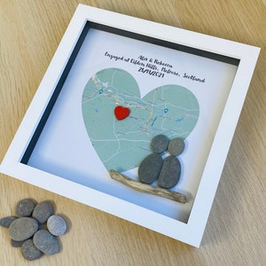 Personalised Engagement Gift, Box Frame, Engagement Gift for Couples, Engagement Gift Ideas, Couple Pebble Frame, Map Frame, Congratulations