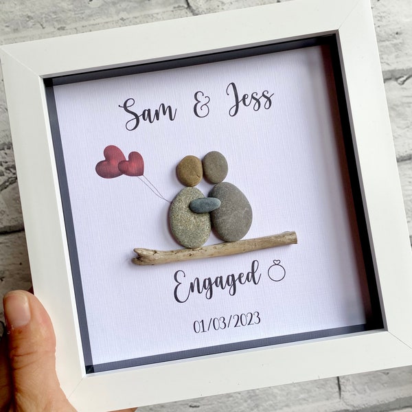 Personalised Engagement Gift, Box Frame, Engagement Gift for Couples, Engagement Gift Ideas, Couple Pebble Frame, Congratulations