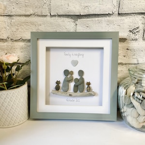 Pebble art, family pebble frame, personalised gifts, family pebble art, Mum birthday gifts, new home gift, best home gift ideas,pebble frame