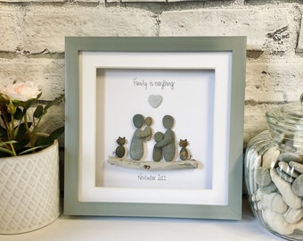 Pebble art, family pebble frame, personalised gifts, family pebble art, Mum birthday gifts, new home gift, best home gift ideas,pebble frame