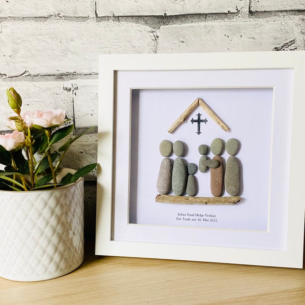 Christening Pebble Frame, Personalised Christening Gifts, Christening Gift from Godparents, Christening Family Gift, Baptism Gift,