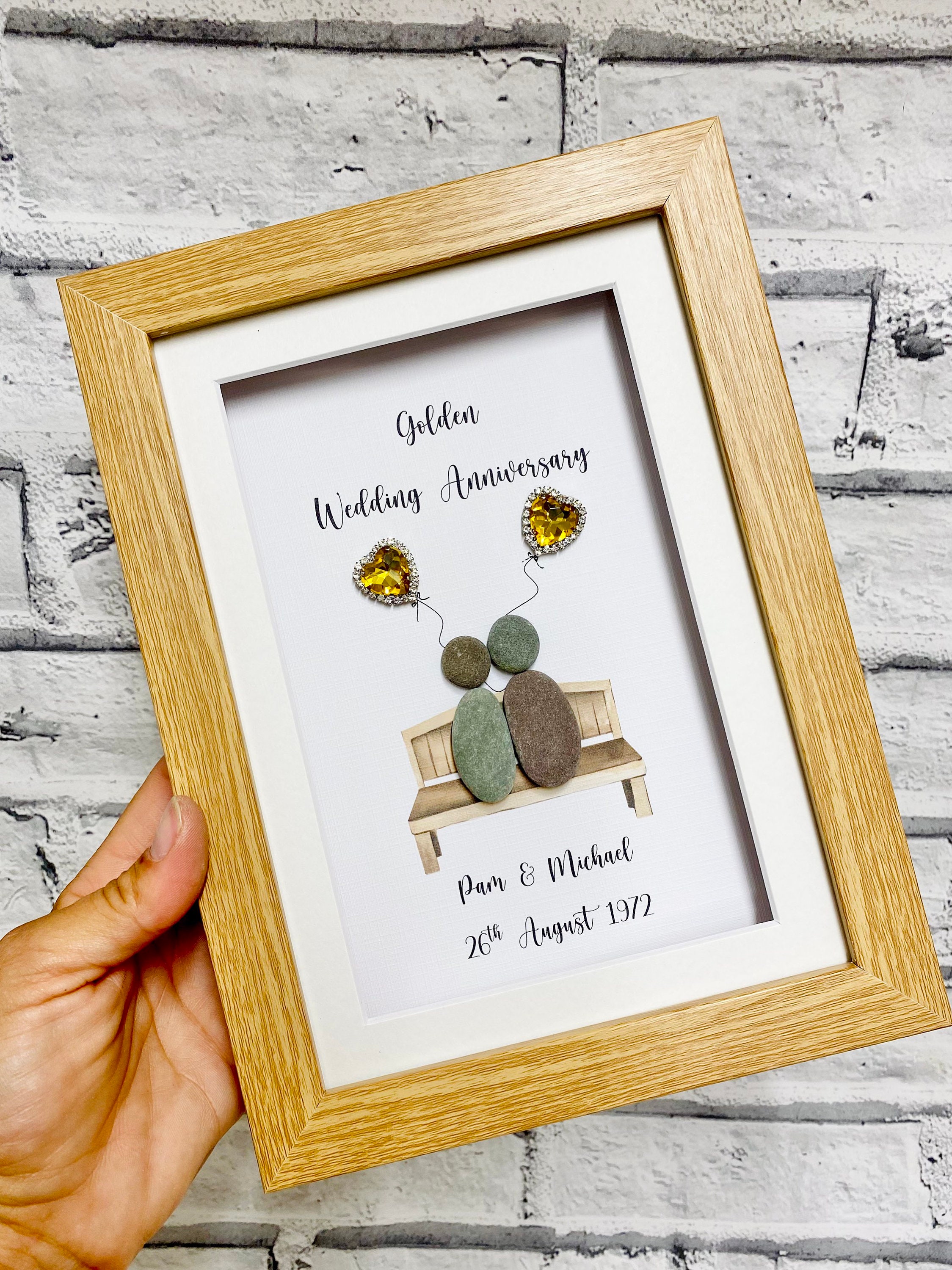 Golden Wedding Anniversary Pebble Art Golden Wedding Gift Etsy UK