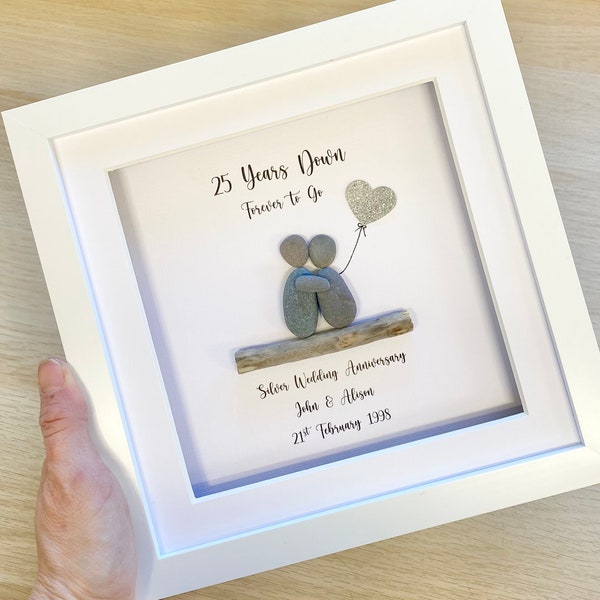 Silver Wedding Anniversary pebble Frame, Personalised Anniversary Pebble Frame,Wedding Anniversary gift, Gift for parents,25th,Wedding Gifts