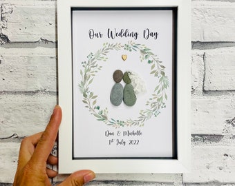 Wedding Pebble Art, Wedding Gift, Wedding Gift idea, Pebble Wedding, Couple Wedding Gift, Wedding Flowers Gift, Personalised Wedding Gifts,