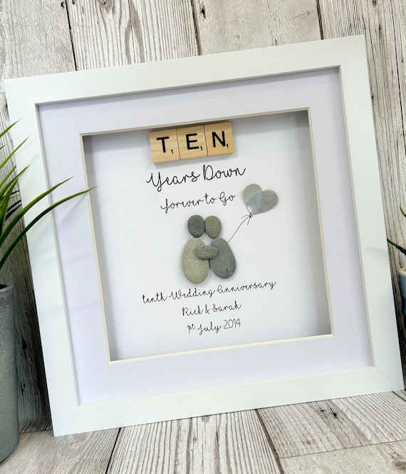 10th Wedding Anniversary Gift, Wedding Pebble Frame, Tin