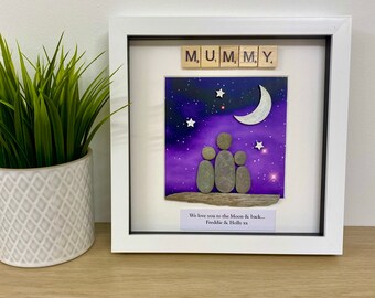 Mummy Pebble Frame, Mothers Day,Love you to the moon & back, personalised gifts, family pebble art, gift for Mummy, home gift, pebble family