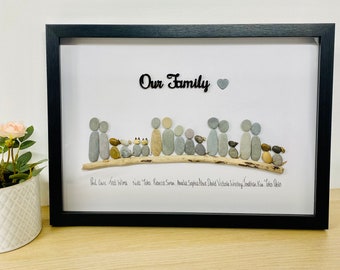 family pebble frame, Father’s Day gift, personalised gifts, family pebble art, gift for friend, new home gift, home gift ideas, pebble frame