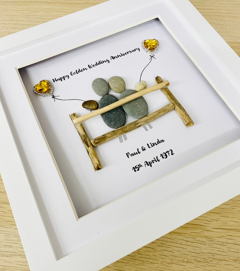 Golden Wedding Anniversary pebble Frame,Personalised Anniversary Pebble Frame,Wedding Anniversary gift, Gift for Grandarents, Wedding Gifts image 7