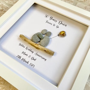 Golden Wedding Anniversary pebble Frame, 50th Personalised Anniversary Frame,Wedding Anniversary gift, Gift for Grandparents, Wedding Gifts