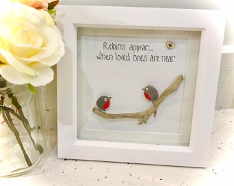 Robins Gift, Pebble Frame, Rouwcadeau, Gepersonaliseerde Geschenken, Pebble Art, Gepersonaliseerde Vriendengeschenken, troostcadeau voor haar, vogelscadeau