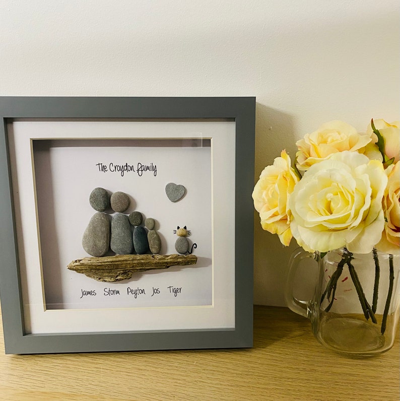 family pebble frame, personalised gifts, family pebble art, family gifts, gift for friend, new home gift, best home gift ideas, pebble frame image 10