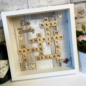 Family Scrabble Frame Personalised Gifts Wood Anniversary Gift Birthday Gift for Mum Family Gifts Wedding gifts for couple Christmas gifts
