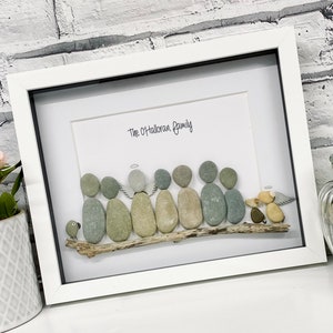 family pebble frame, personalised gifts, family pebble art, birthday gift for friend, new home gift, best home gift ideas, pebble frame