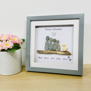 family pebble frame, personalised gifts, family pebble art, birthday gift for friend, new home gift, best home gift ideas, pebble frame