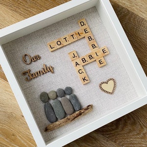 Family Scrabble & Pebble Frame,Personalised Gifts,Scrabble,Pebble Art Family, Scrabble Art, Fathers DayGifts, Family Gift, Birthday Gift image 1