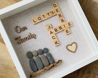 Family Scrabble & Pebble Frame,Personalised Gifts,Scrabble,Pebble Art Family, Scrabble Art, Fathers DayGifts, Family Gift, Birthday Gift