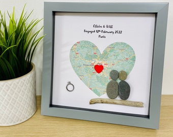 Personalised Engagement Gift, Engagement Print, engagement map, Engagement Gifts, gift for Couple, Engagement Pebble art,