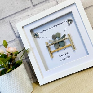 Cadre de galets d'anniversaire de diamant, cadre de galets d'anniversaire personnalisé, cadeau d'anniversaire de mariage, cadeau pour les grands-parents, cadeaux de mariage