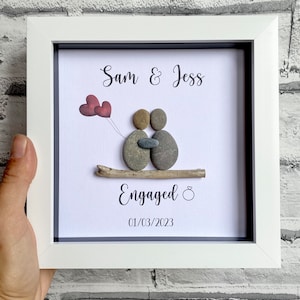 Personalised Engagement Gift, Box Frame, Engagement Gift for Couples, Engagement Gift Ideas, Couple Pebble Frame, Congratulations zdjęcie 3