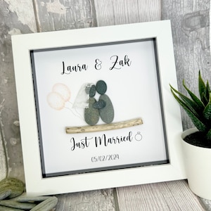 Regalo de boda personalizado, arte de guijarros para boda, regalos para parejas, ideas para regalos de boda, marco de guijarros para pareja, regalo para novios, regalo para recién casados