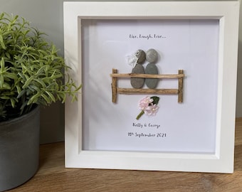 Wedding Pebble Art, Wedding Gift, Wedding Gift idea, Pebble Wedding, Couple Wedding Gift, Wedding Flowers Gift, Personalised Wedding Gifts,