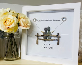 Diamond Wedding Anniversary pebble Frame,Personalised Anniversary Pebble Frame,Wedding Anniversary gift, Gift for Grandarents, Wedding Gifts