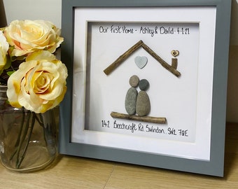 New Home Pebble Frame, Personalised New Home Gifts, Moving in Gift from Family, New Home Family Gift, Home Sweet, Home Gifts, pebble art