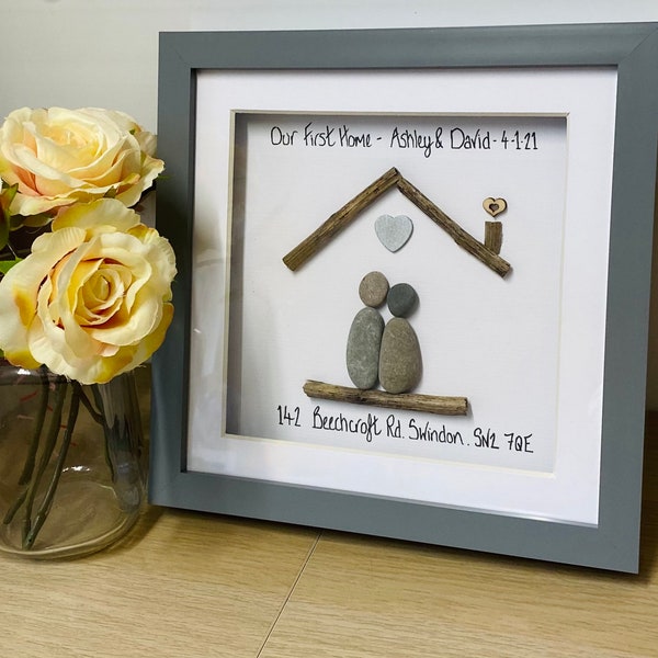 New Home Pebble Frame, Personalised New Home Gifts, Moving in Gift from Family, New Home Family Gift, Home Sweet, Home Gifts, pebble art