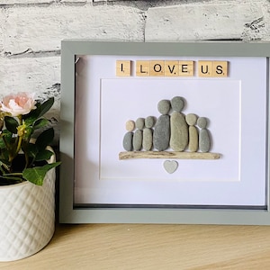 family pebble frame, personalised gifts, family pebble art, birthday gift for friend, new home gift, best home gift ideas, pebble frame