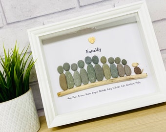 family pebble frame, personalised gifts, fathers day gift, family pebble art, gift for friend, home gift ideas, pebble frame, new