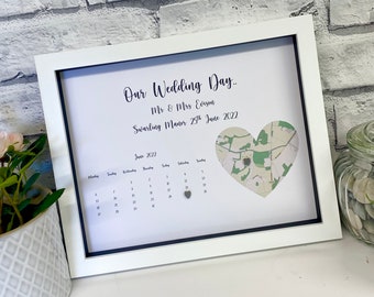 Heart Map Gift, Personalised Wedding Frame, Wedding Date Gift, Wedding Gifts,, Couples Gift, Wedding Location Gift, Wedding Keepsake Gift,