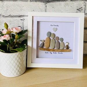 family pebble frame, personalised gifts, family pebble art, birthday gift for friend, new home gift, best home gift ideas, pebble frame