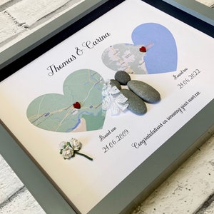Hochzeit Kieselstein Kunst, Hochzeit Herz Karte Rahmen, Geschenkidee Hochzeit, Verlobung, Geschenk für Paare, Hochzeitsgeschenk, Geschenk, Geschenke unter 30