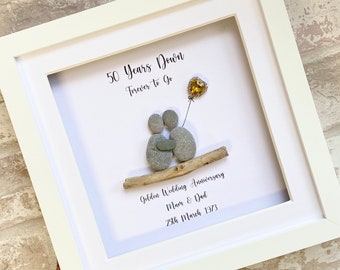 Large Golden Wedding Anniversary pebble Frame,Personalised 50th Anniversary Pebble Frame,Wedding Anniversary gift,Gift for Grandarents,