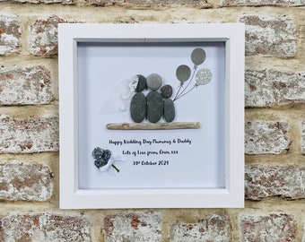 Wedding Pebble Art, Wedding Frame, Wedding Gift idea, Pebble Wedding, Couple Wedding Gift, Wedding Flowers Gift, Personalised Gifts,