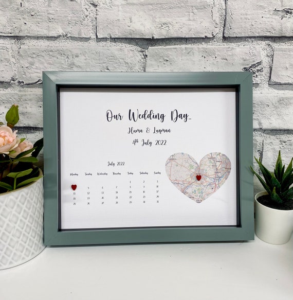 Personalised Wedding Frame, Wedding Date Gift, Wedding Gifts, Heart Map  Frame, Couples Gift, Wedding Location Gift, Wedding Keepsake Gift, 