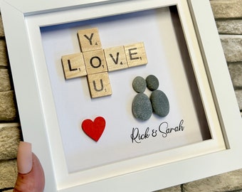 Love pebble art, personalised gifts, couple pebble art, gift for boyfriend, scrabble gift, best Valentines gifts, Wife gift, gifts for him