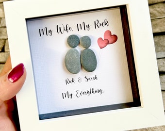 Personalised Love Couple Pebble Picture - Valentines Gifts - My Husband Wife My Rock Framed Pebble Picture - My Soulmate - Couple Gift