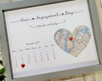 Framed Engagement Map Gift, Personalised Engagement Frame, Wedding Date Gift, Engagement Gifts, Couple Gift, Wedding Location Gift, Wedding