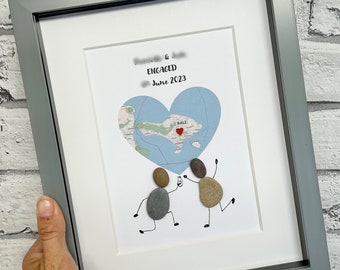 Personalised Engagement Gift, Box Frame, Engagement Gift for Couples, Engagement Gift Ideas, Couple Pebble Frame, Map Frame, Congratulations