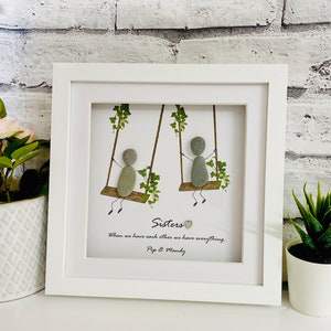 Sister Pebble Art, Family Pebble Art, Sister gift,birthday gift for sister, sister frame,tree swing, pebble frame, Personalised Sister gift,