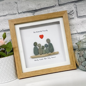 Pebble picture, family pebble picture, personalised gifts, family pebble frame, birthday gift for friend, new home gift, best home gift,