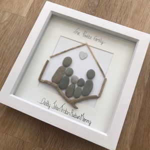 family pebble frame, personalised gifts, family pebble art, family gifts, gift for friend, new home gift, best home gift ideas, pebble frame image 8