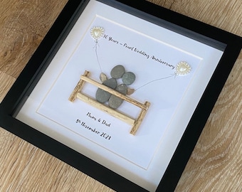 Pearl Wedding Anniversary gift, Pebble Art Frame, Pearl wedding Anniversary, Personalised Gifts, Anniversary gifts