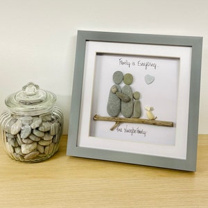 family pebble frame, personalised gifts, family pebble art, birthday gift for friend, new baby gift, best home gift ideas, pebble frame