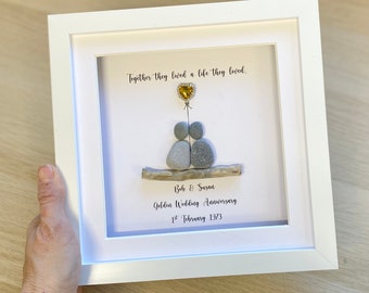 Golden Wedding Anniversary pebble Frame,Personalised Anniversary Pebble Frame,Wedding Anniversary gift, Gift for Grandarents, Wedding Gifts