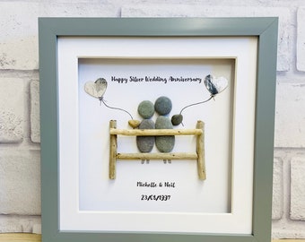 Silver Wedding Anniversary pebble Frame,Personalised Anniversary Pebble Frame,Wedding Anniversary gift, Gift forAnniversary, Wedding Gifts