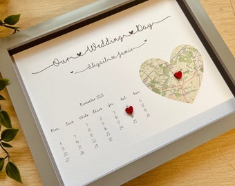 Framed Wedding Map Gift, Personalised Wedding Frame, Wedding Date Gift, Wedding Gifts, Couple Gift, Wedding Location Gift, Wedding Gift,
